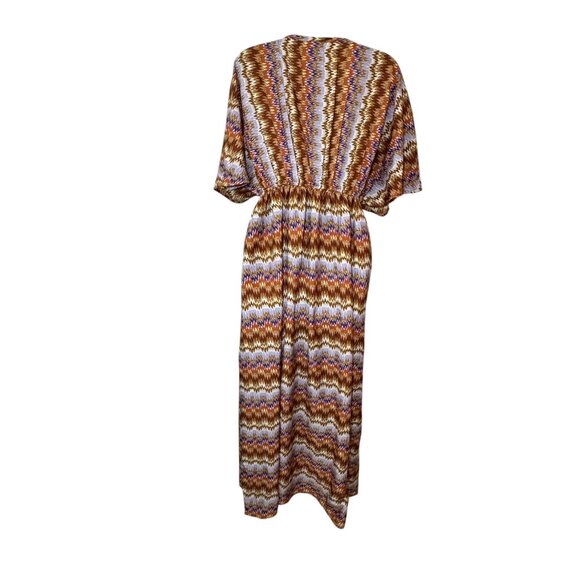 World Market Mira Brown And Purple Ritmo Geometric Kaftan Dress S/M - Picture 7 of 11